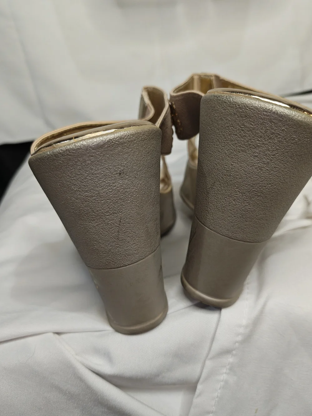 Pesaro Beige Gold Studded Womens Wedge Sandals